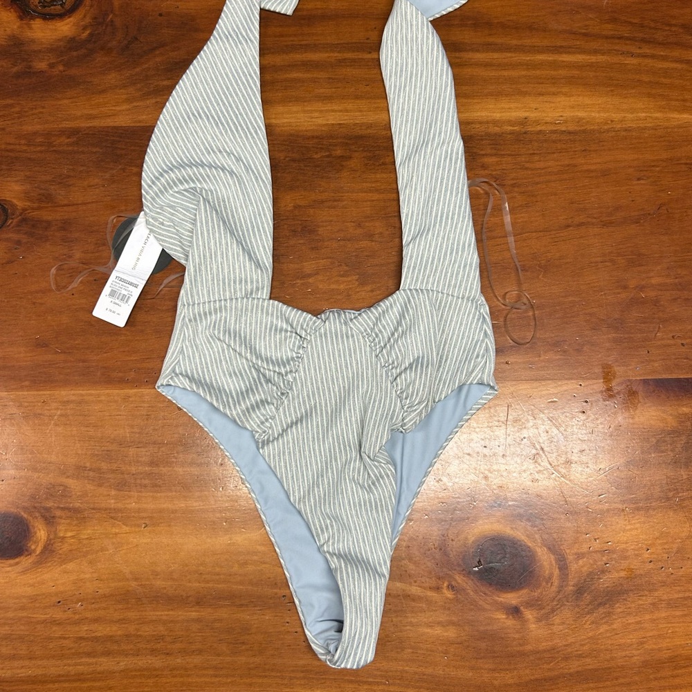 Muse Striped One Piece Swimsuit - Light Blue and White